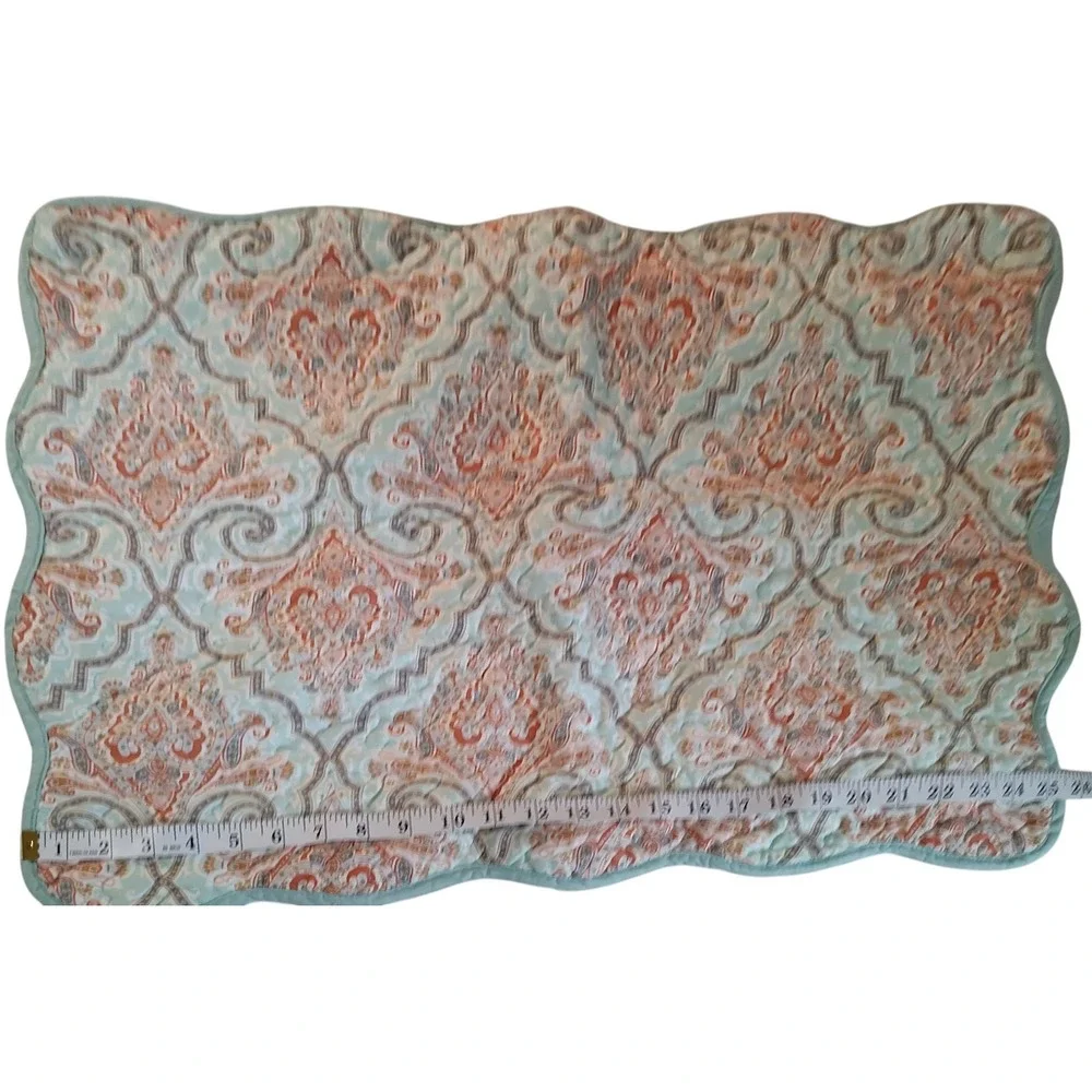Aqua Paisley Quilted Bedspread‎ Two Pillow Shams Reversible Queen 90x88 SEE